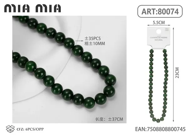 Collar de cuentas de jade verde oscuro de 10mm