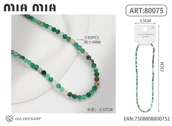 Collar de cuentas de ágata verde de 4mm