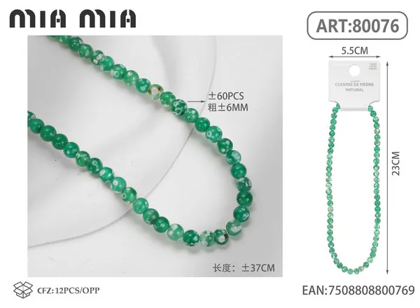 Collar de cuentas de ágata verde de 6mm
