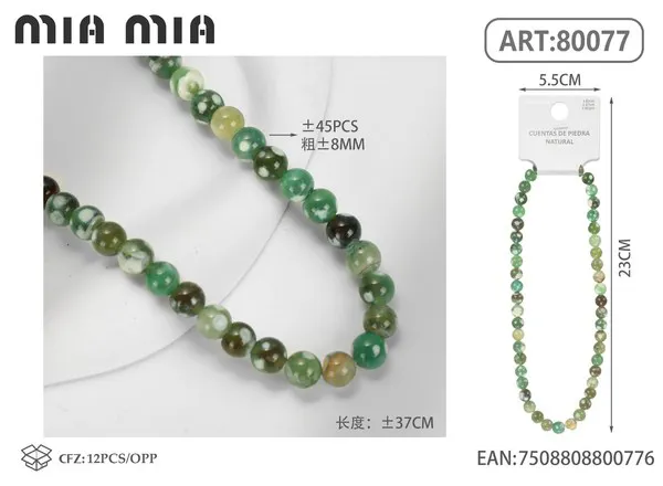 Collar de cuentas de ágata verde de 8mm