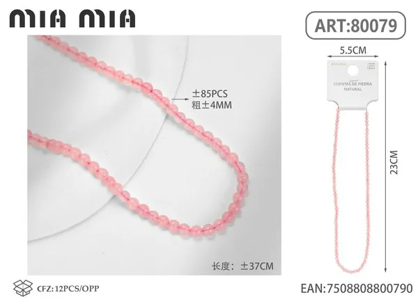 Collar de cuentas de cuarzo rosa de 4mm