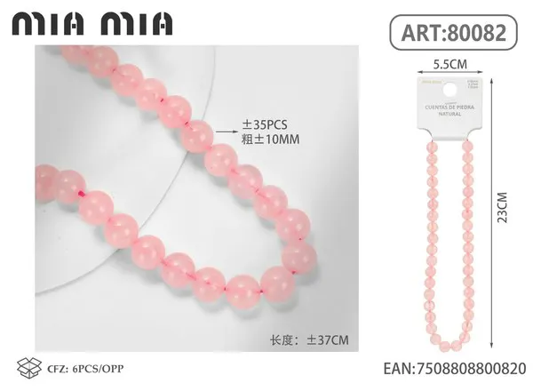 Collar de cuentas de cuarzo rosa de 10mm