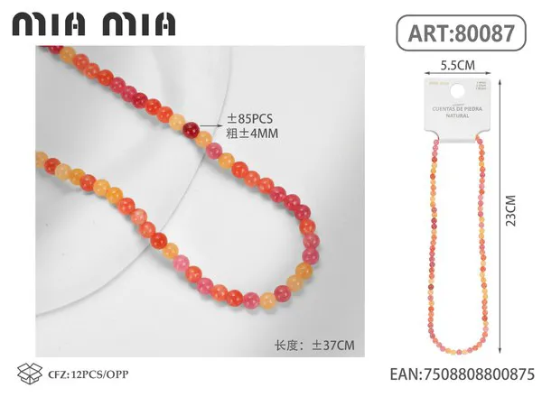 Collar de cuentas de jaspe rojo y naranja de 4mm