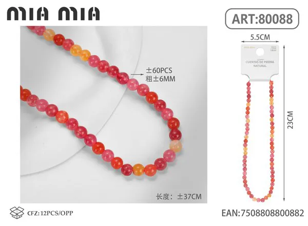 Collar de cuentas de jaspe rojo y naranja de 6mm