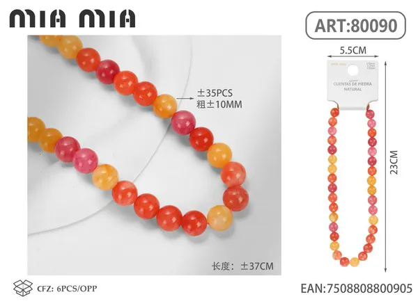 Collar de cuentas de jaspe rojo y naranja de 10mm