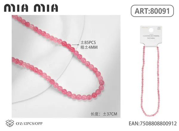 Collar de cuentas de piedra de vetas rojas de 4mm
