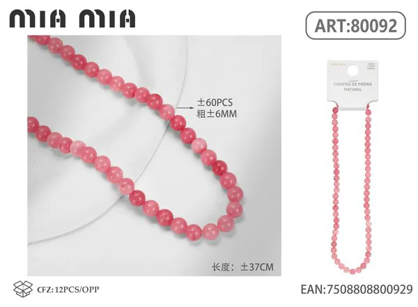 Collar de cuentas de piedra de vetas rojas de 6mm