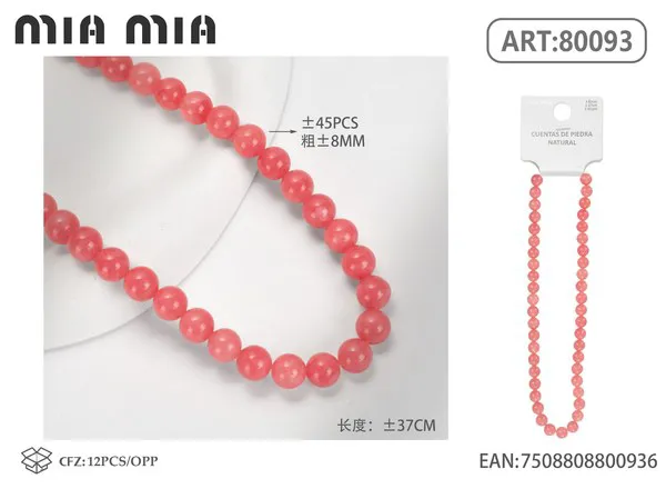 Collar de cuentas de piedra de vetas rojas de 8mm