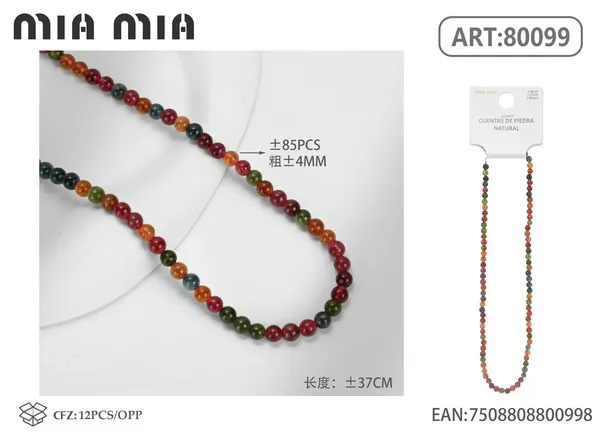 Collar de cuentas de turmalina de 4mm