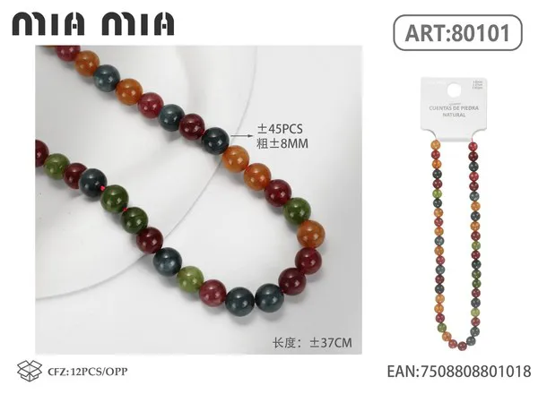 Collar de cuentas de turmalina multicolor de 8mm