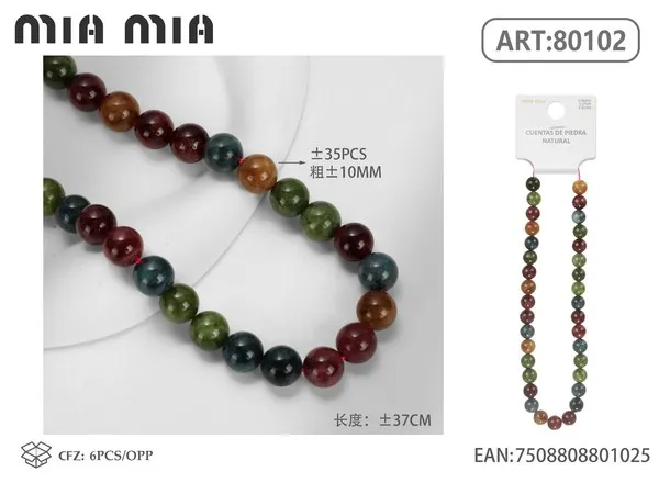 Collar de cuentas de turmalina multicolor de 10mm