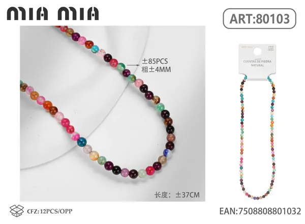 Collar de cuentas de ágata rayada multicolor de 4mm