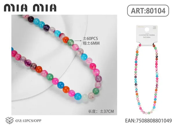 Collar de cuentas de ágata rayada multicolor de 6mm
