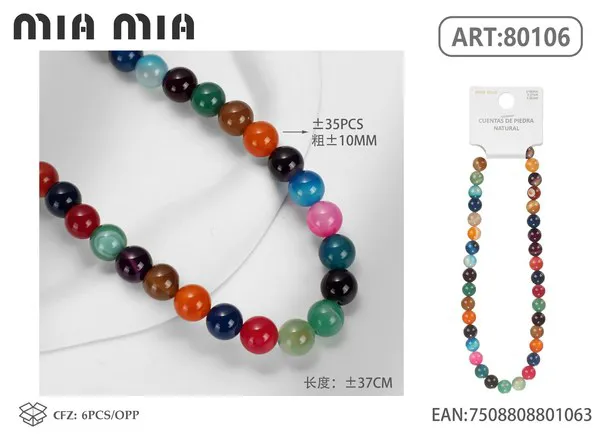 Collar de cuentas de ágata rayada multicolor de 10mm