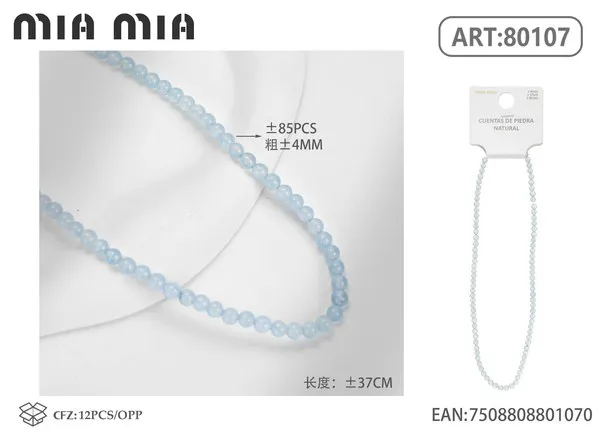 Collar de cuentas de aguamarina de 4mm