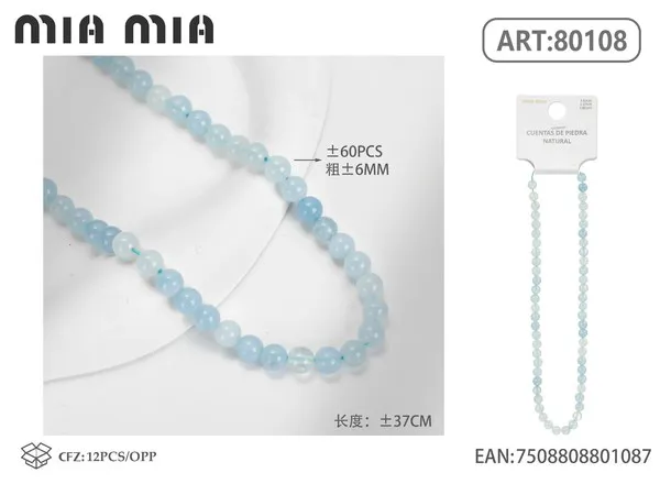 Collar de cuentas de aguamarina de 6mm