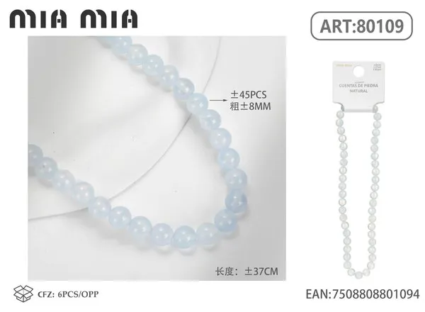Collar de cuentas de aguamarina de 8mm
