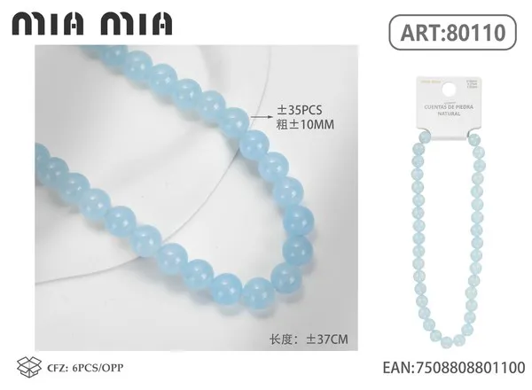Collar de cuentas de aguamarina de 10mm