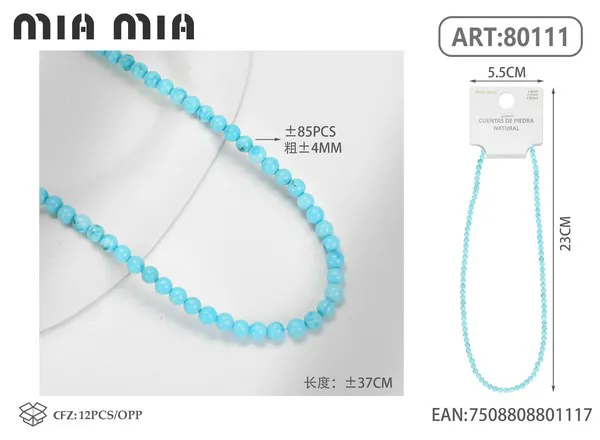 Collar de cuentas de turquesa de 4mm