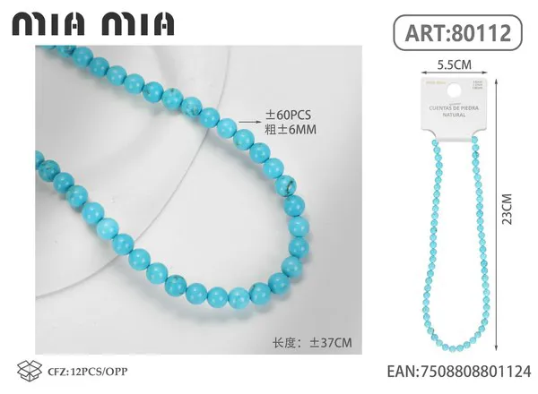 Collar de cuentas de turquesa de 6mm