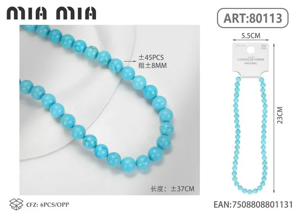 Collar de cuentas de turquesa de 8mm