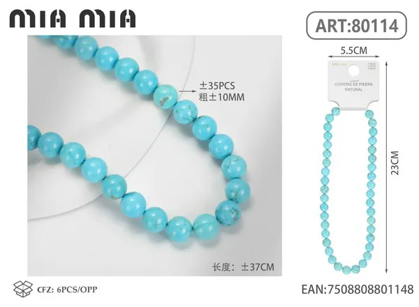 Collar de cuentas de turquesa de 10mm