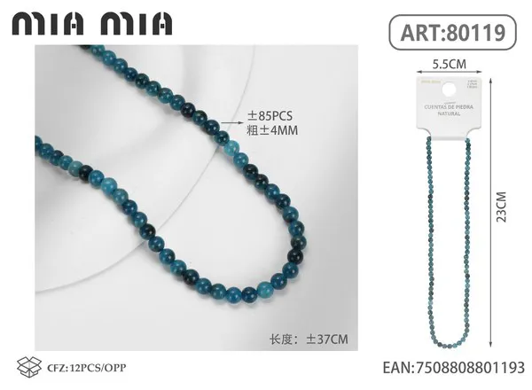 Collar de cuentas de apatita azul verdosa de 4mm