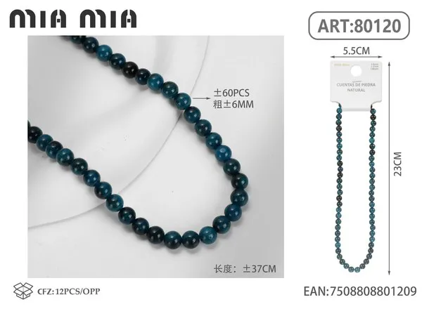 Collar de cuentas de apatita azul verdosa de 6mm