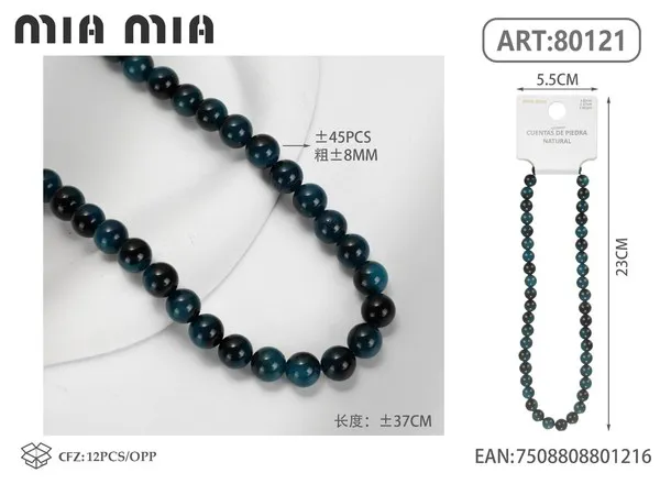 Collar de cuentas de apatita azul verdosa de 8mm