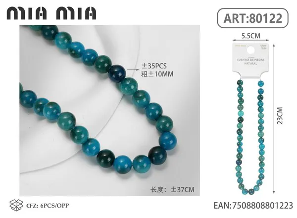 Collar de cuentas de apatita azul verdosa de 10mm