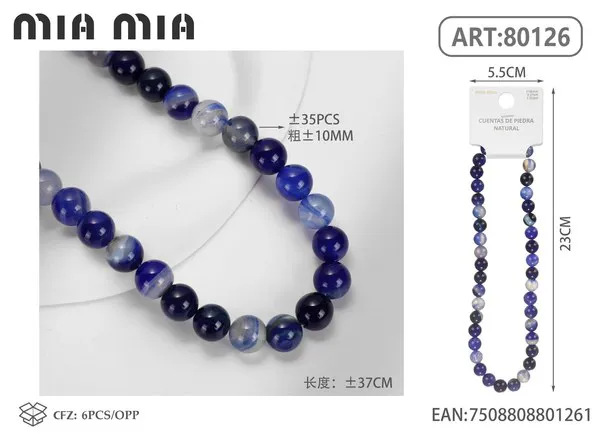 Collar de cuentas de ágata rayada azul de 10mm