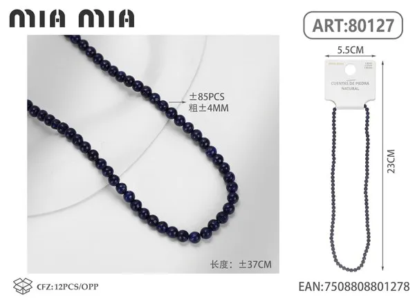 Collar de cuentas de lapislázuli de 4mm