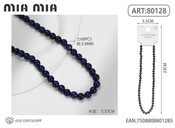 Collar de cuentas de lapislázuli de 6mm