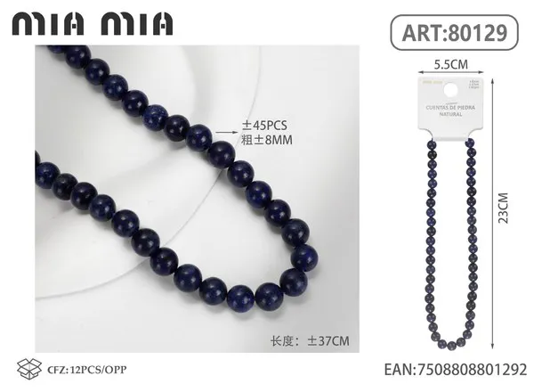 Collar de cuentas de lapislázuli de 8mm