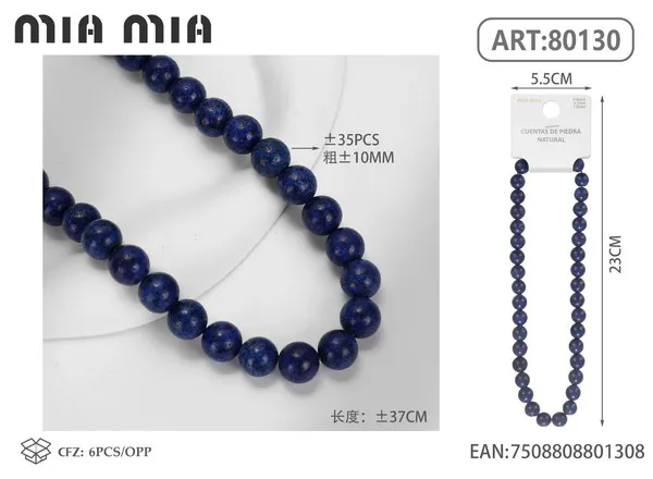 Collar de cuentas de lapislázuli de 10mm