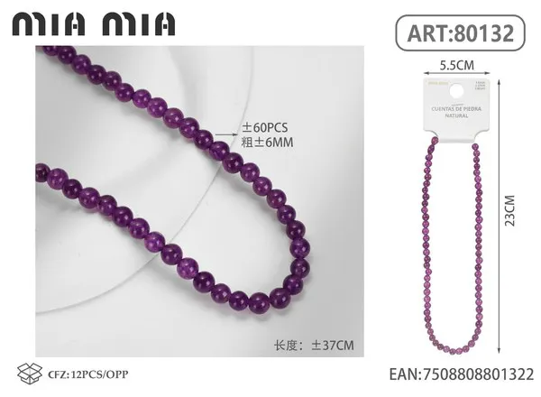 Collar de cuentas de amatista de 6mm