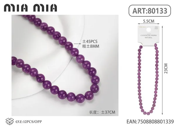 Collar de cuentas de amatista de 8mm