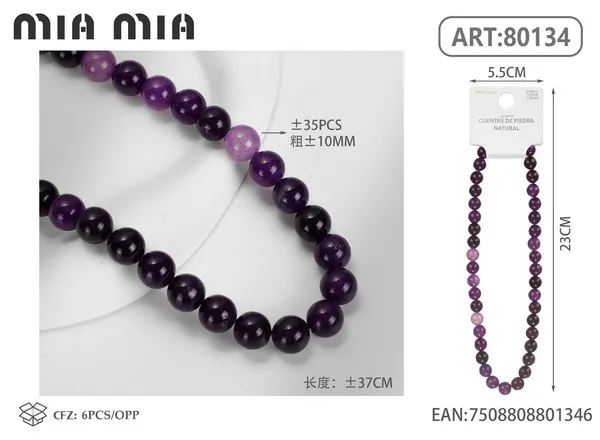 Collar de cuentas de amatista de 10mm