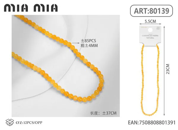Collar de cuentas de topacio amarillo de 4mm