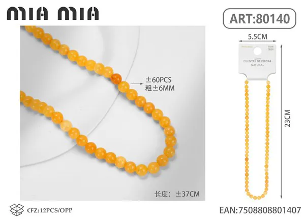 Collar de cuentas de topacio amarillo de 6mm