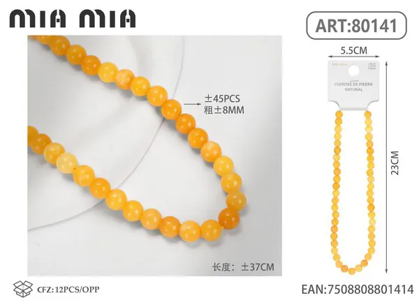 Collar de cuentas de topacio amarillo de 8mm