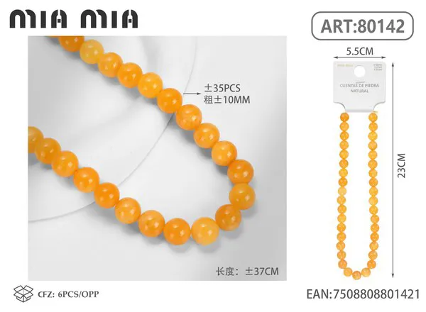 Collar de cuentas de topacio amarillo de 10mm
