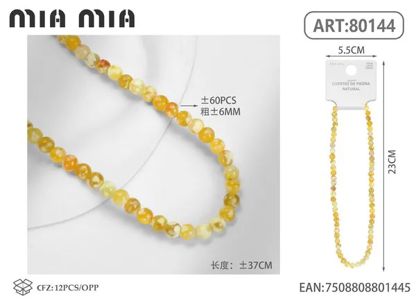 Collar de cuentas de ágata de fuego de 6mm