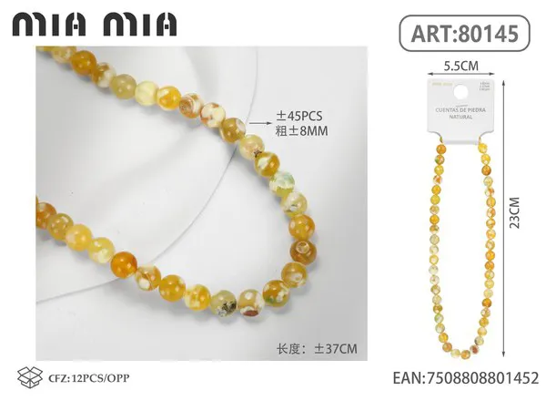Collar de cuentas de ágata de fuego de 8mm