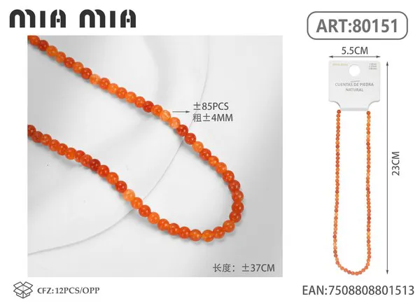 Collar de cuentas de aventurina roja de 4mm