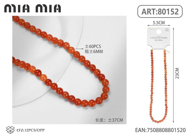 Collar de cuentas de aventurina roja de 6mm