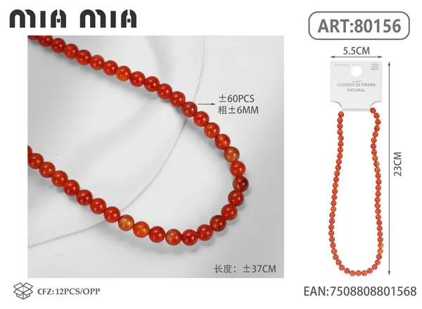 Collar de cuentas de ágata roja de 6mm