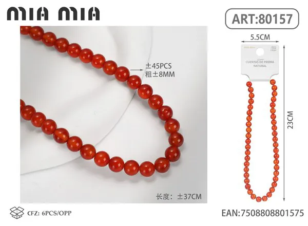 Collar de cuentas de ágata roja de 8mm