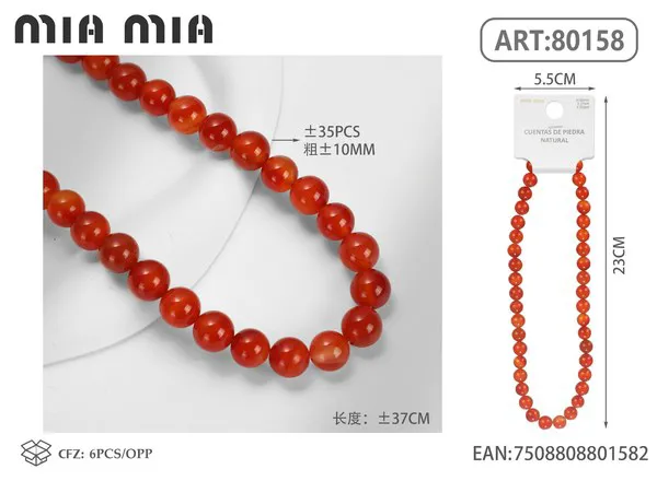 Collar de cuentas de ágata roja de 10mm