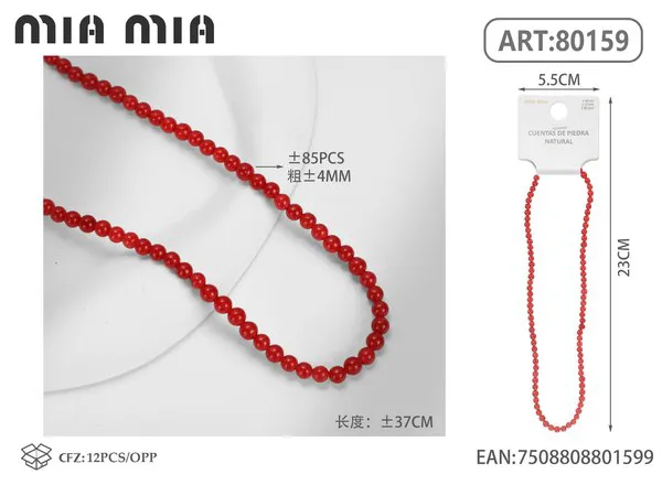 Collar de cuentas de jade rojo de 4mm